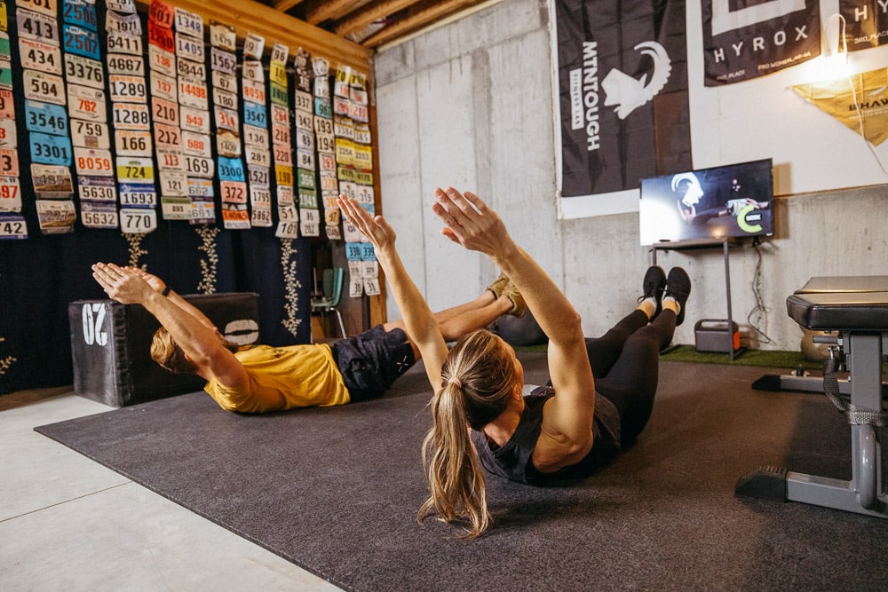 Couple training in home gym