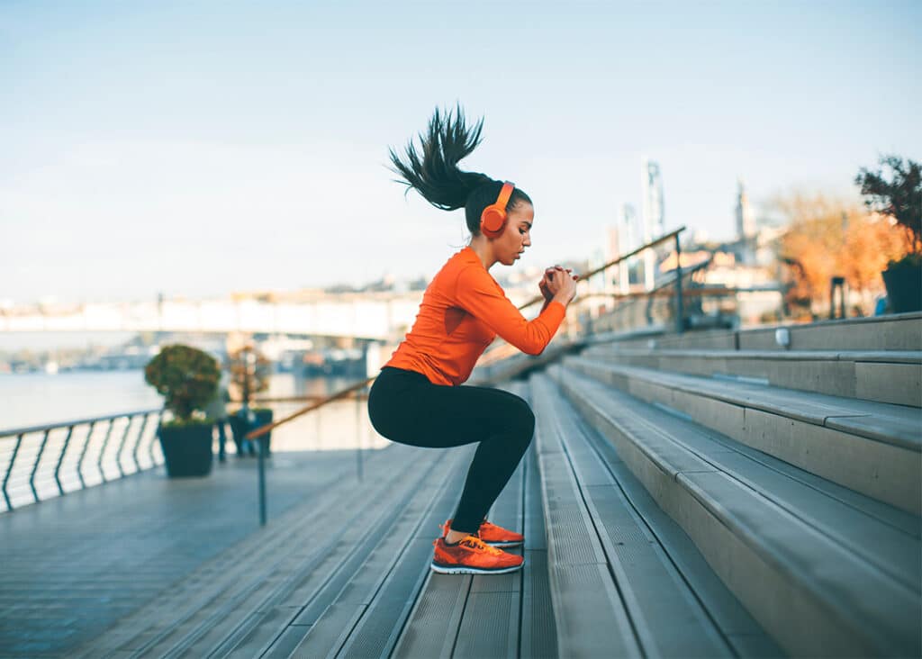 Woman working out with moisture-wicking shoes